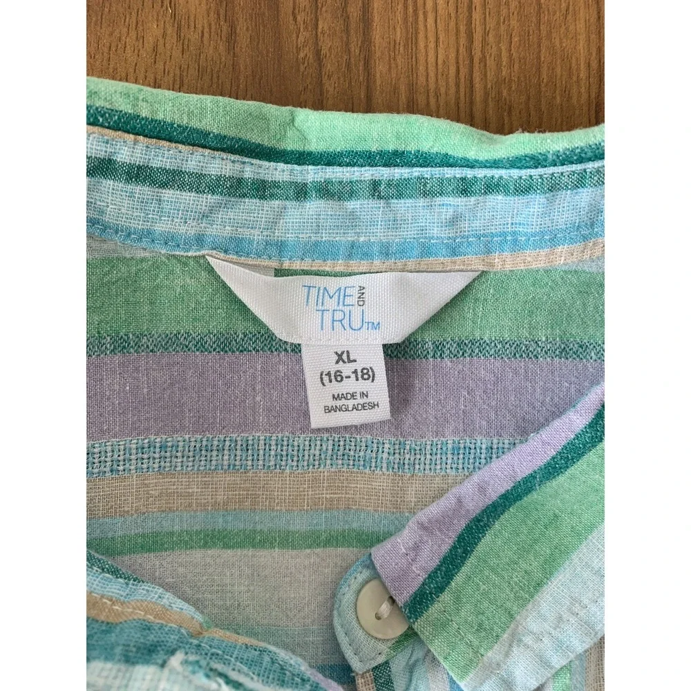 Blouse Shirt Womens XL 16-18 Linen Striped Cottagecore Vacation Time & Tru - Picture 6 of 7
